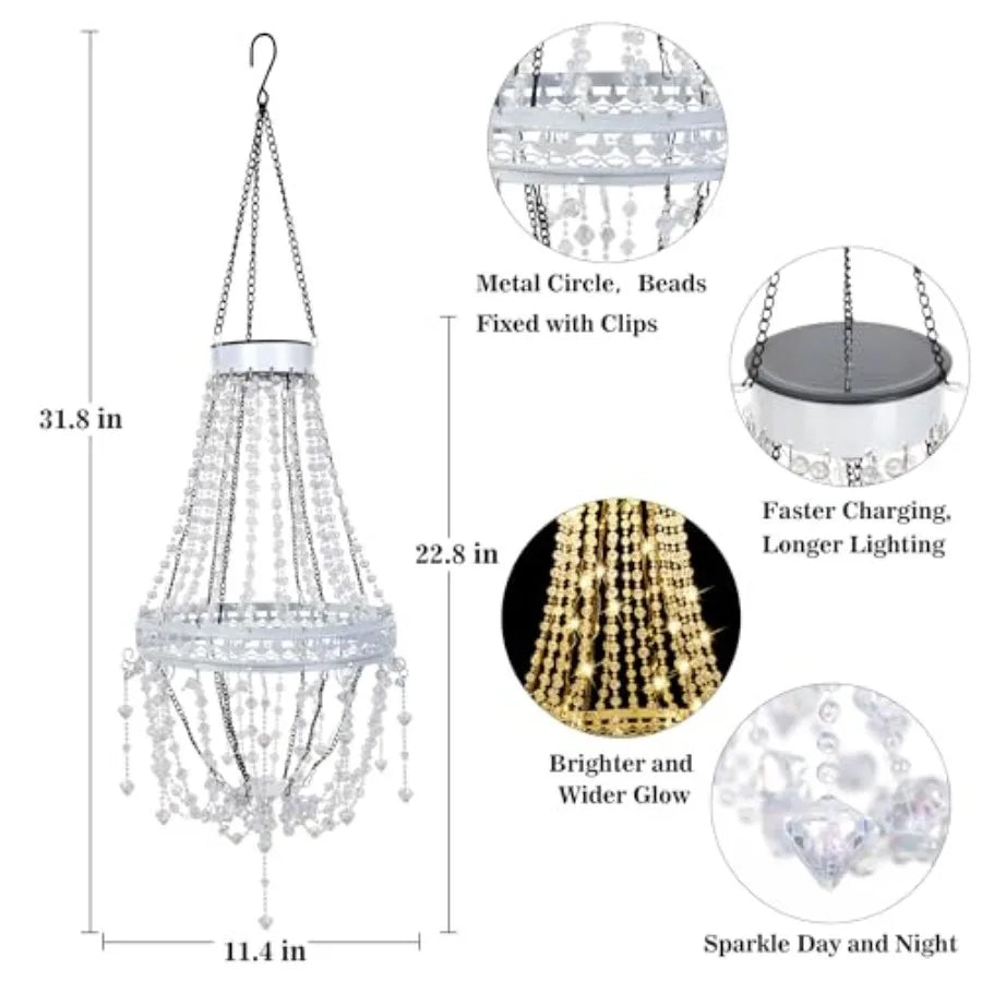 LED Outdoor Hanging Solar Chandelier - Waterproof with S Hook