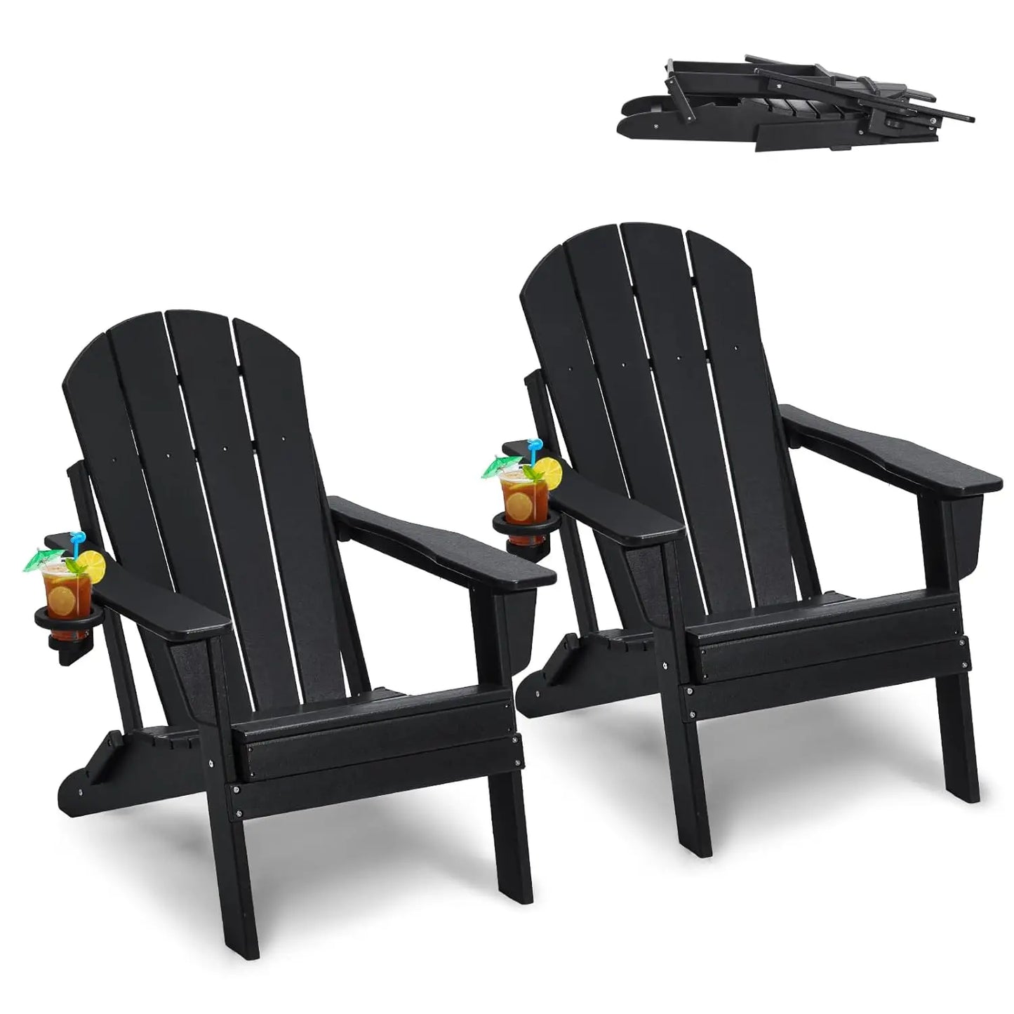 Foldable Adirondack Chair 2 Pack with Cup Holders,  All Weather