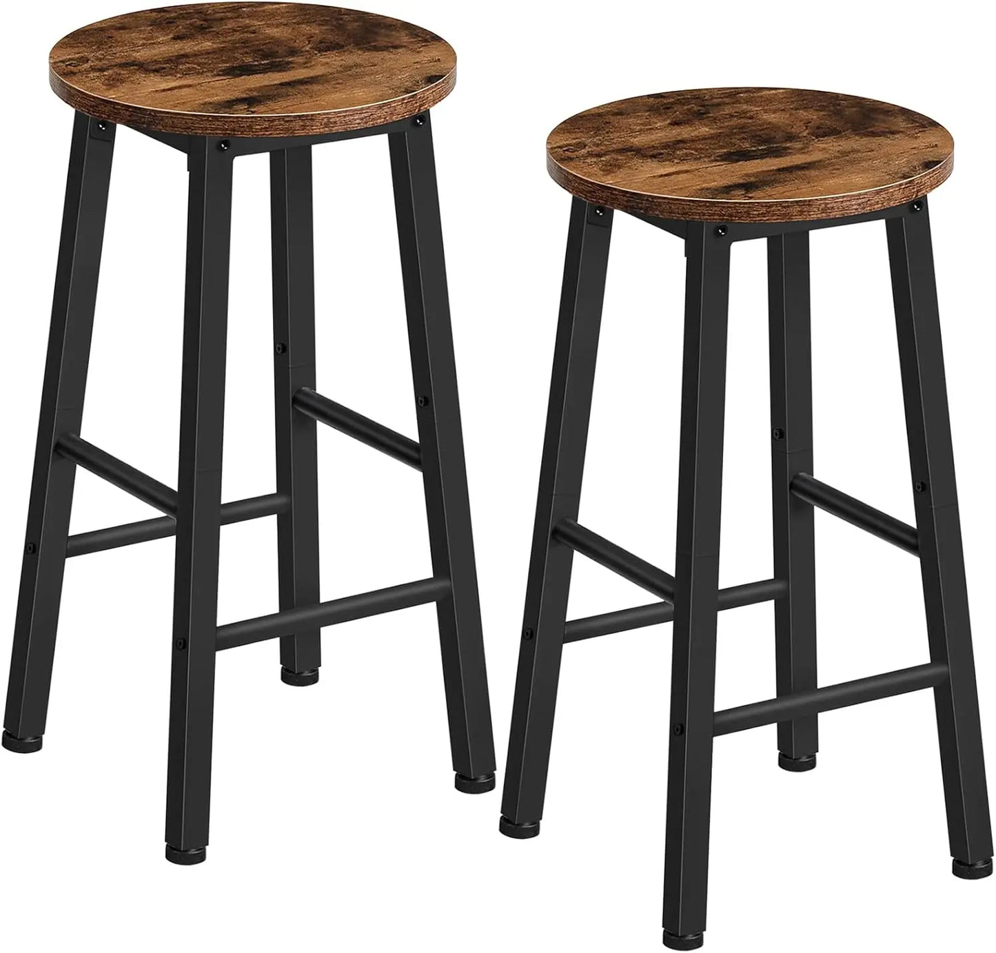 Set of 2 Bar Stools, Counter Height 24.8", Rustic Brown and Black