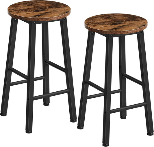 Set of 2 Bar Stools, Counter Height 24.8", Rustic Brown and Black