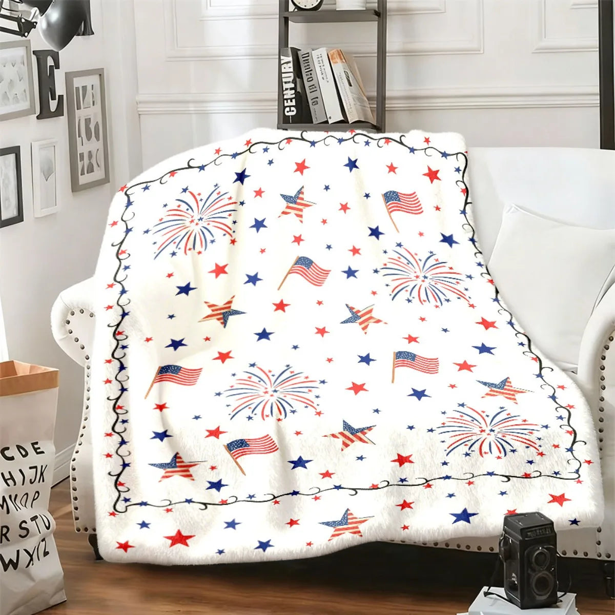 Patriotic American Flag Flannel Throw – Soft Stars & Stripes All‑Season Blanket for Sofa & Bed