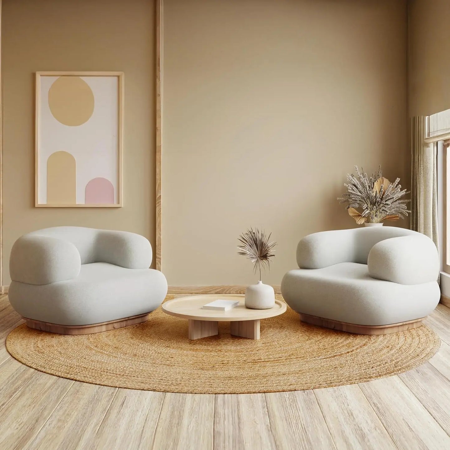 Hand Woven Braided Round Rug, 6 Feet Natural Reversible