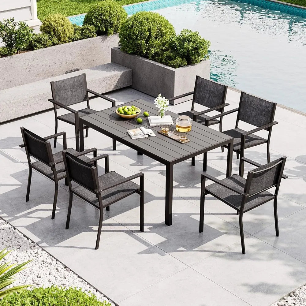 7‑Piece Patio Dining Set for 6 – All‑Weather Rectangular Metal Table with 6 Chairs