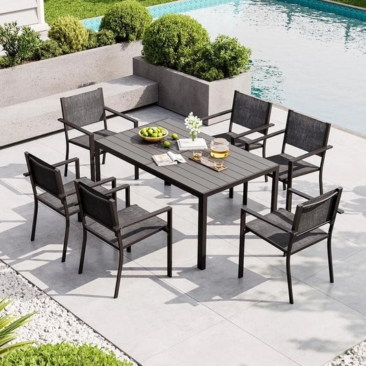 7‑Piece Patio Dining Set for 6 – All‑Weather Rectangular Metal Table with 6 Chairs