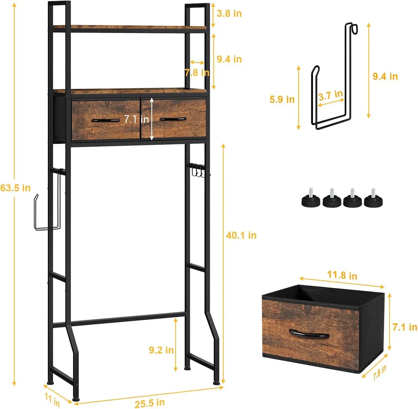 Over-The-Toilet Storage Cabinet with Drawers and Toilet Paper Holder, Brown