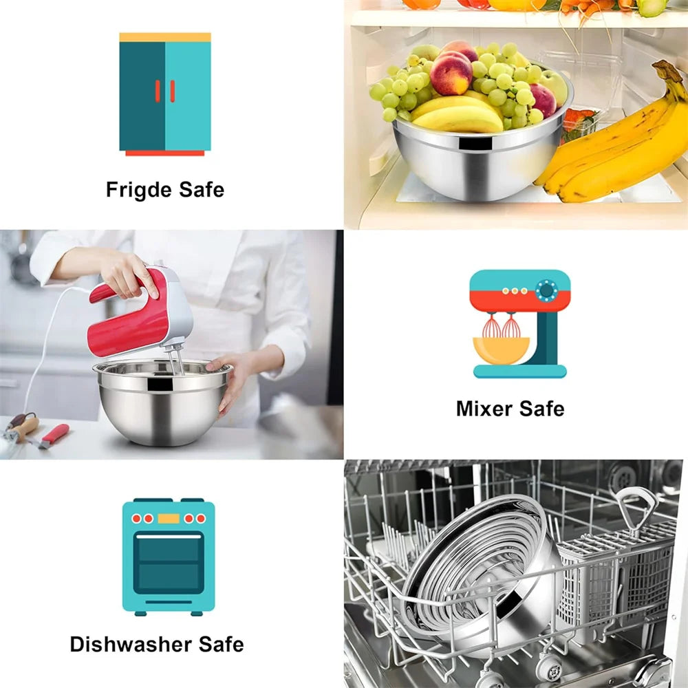 Stainless Steel Mixing Bowl Set with Lids – Durable, Reusable Bowls for Salad, Baking & Meal Prep (Sold as 2 or 14‑Piece Sets)