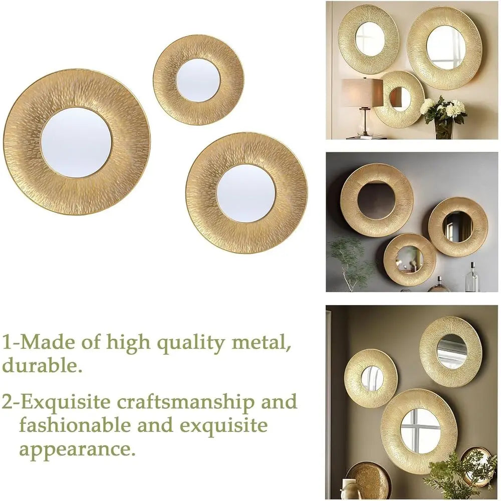 Seraphina Boho Gold Metal Round Wall Mirror Set – 3-Piece