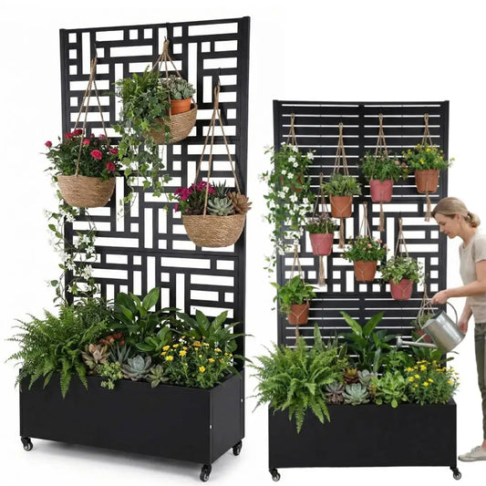 Raised Planter with Trellis Privacy Screen