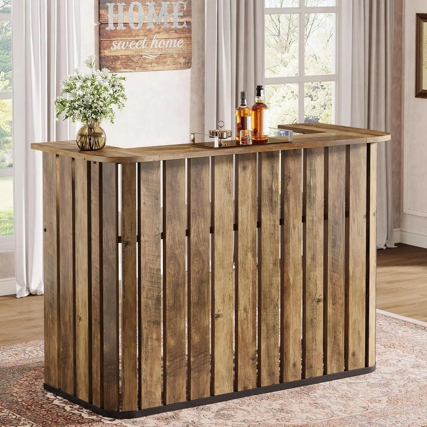 63-Inch Home Bar Unit with Storage, Shelves, 2-Tier