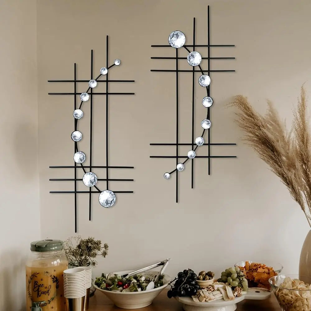 Crystal Home Décor Rhinestone Sun Star Wall Hanging Diamond Accents 18x18. 3 Set Metal Jeweled Wall Art Bling