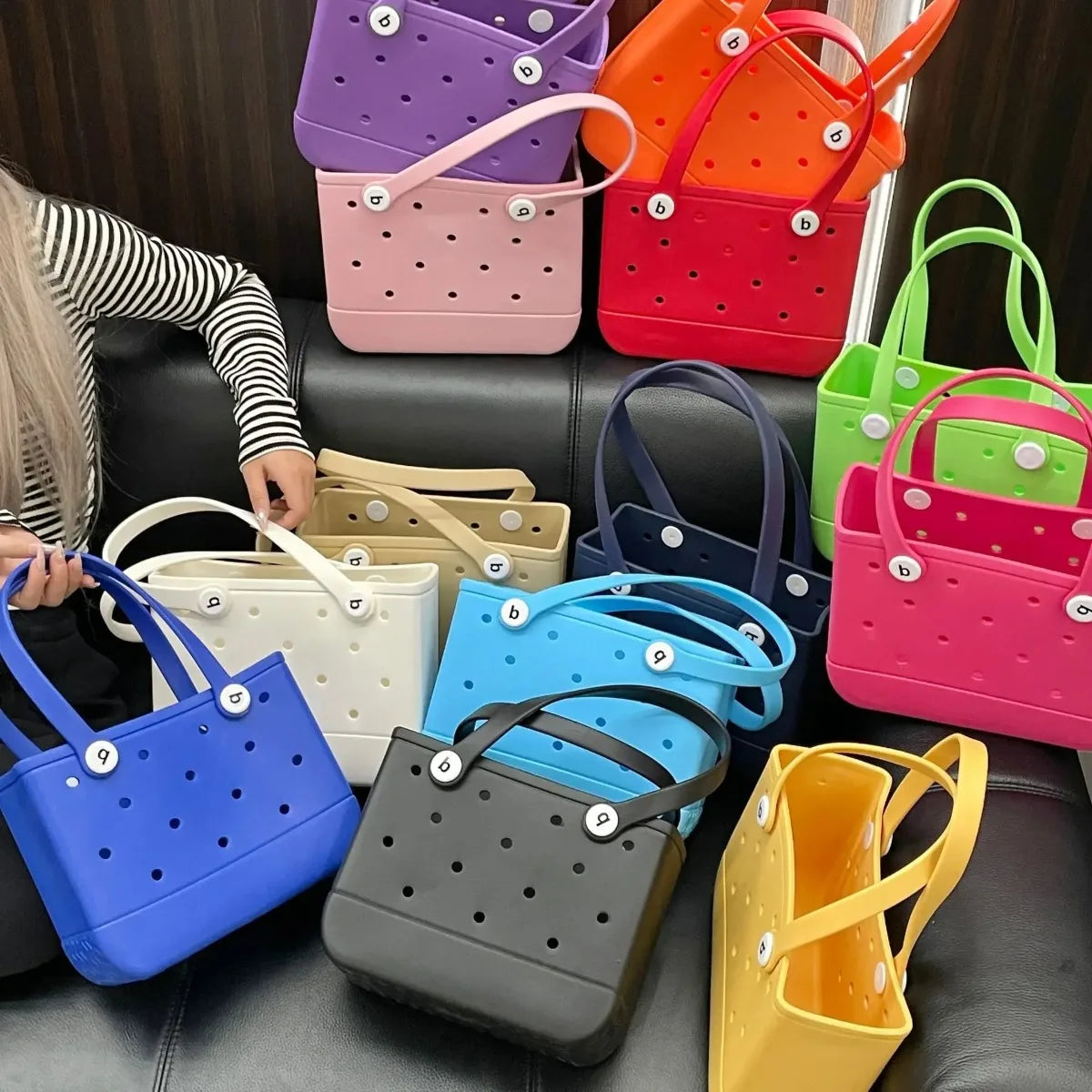 Waterproof  Rubber Mini Beach Bag - Summer Pool Storage Basket