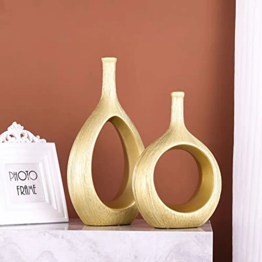 Ceramic Vase Set of 2 Hollow Circle