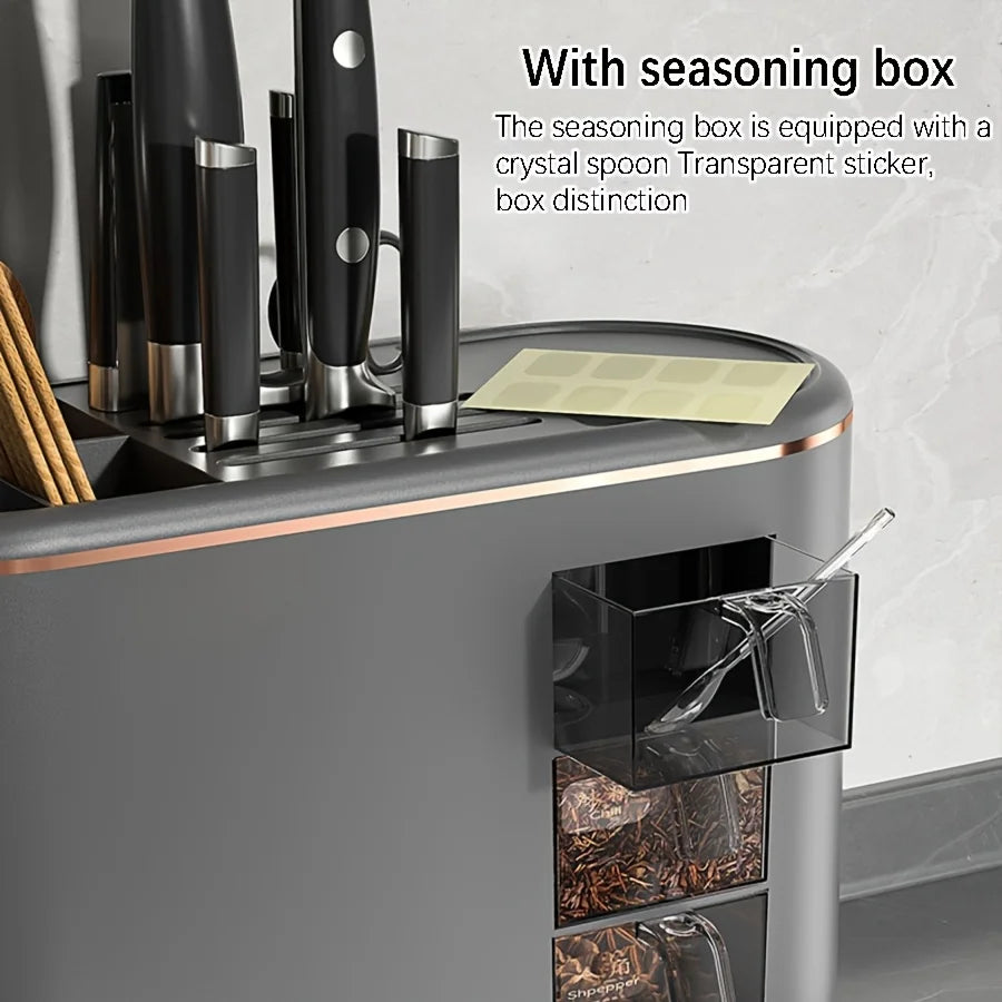 Multifunctional Kitchen Utensil Holder/Storage Rack with Drain Tray & Seasoning Box for Kitchen Countertop
