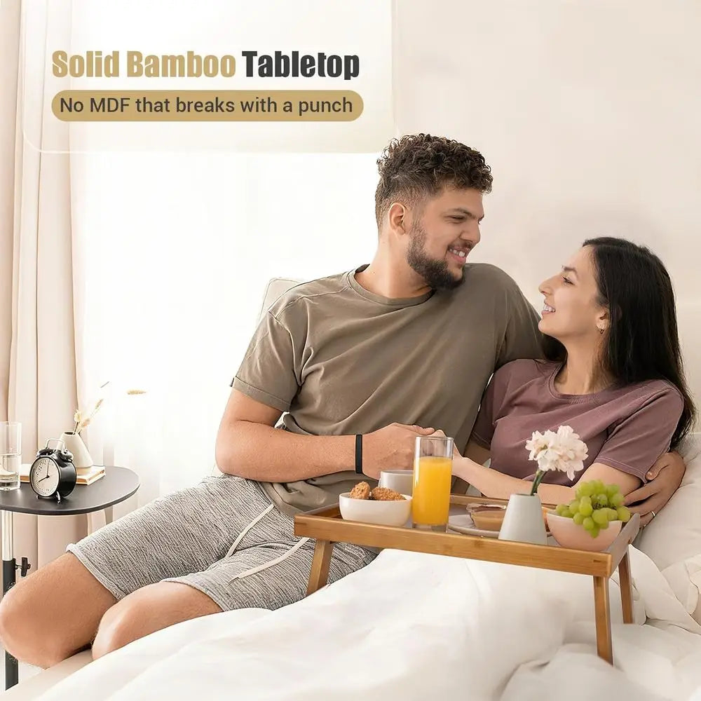 Adjustable Bamboo Breakfast Table – Folding Legs Bed/Sofa Tray for Eating, Laptop Work & TV Viewing