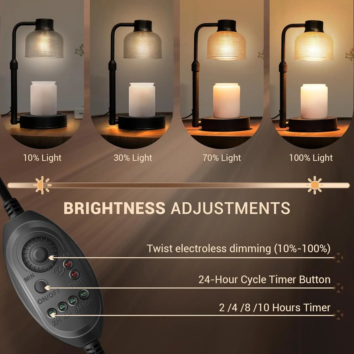 Candle Warmer Lamp: Adjustable Height, Dimmer, Timer