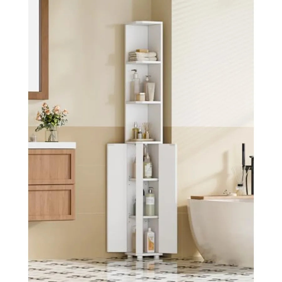 Tall Corner Cabinet with Doors and Adjustable Shelves