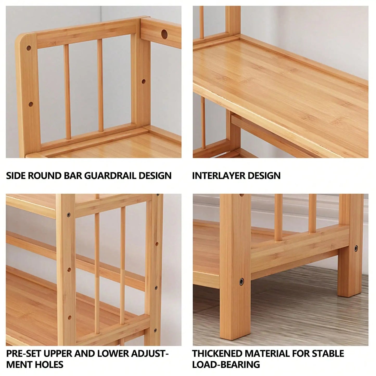 Bamboo Bookshelf with Adjustable Shelves | 4 or 5-Tier Natural Wooden Bookcase