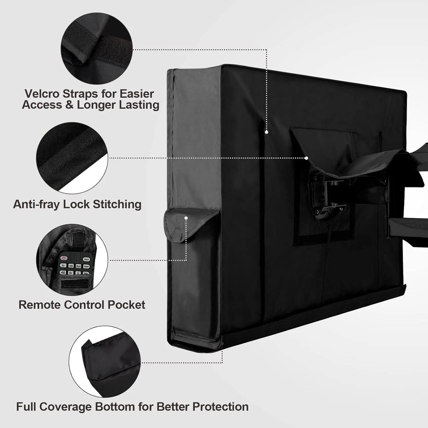 40–43" Outdoor TV Cover – Waterproof, Weatherproof, Remote Pocket, Black