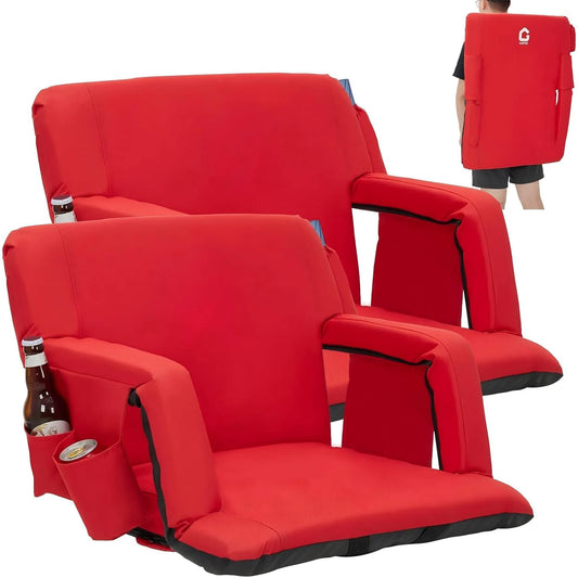 2 Pcs Portable Reclining Stadium Seat Chair with Padded Backrest & Adjustable Armrests