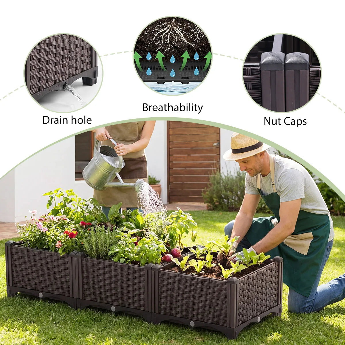 Rectangular Raised Garden Bed Kit, Plastic Planter