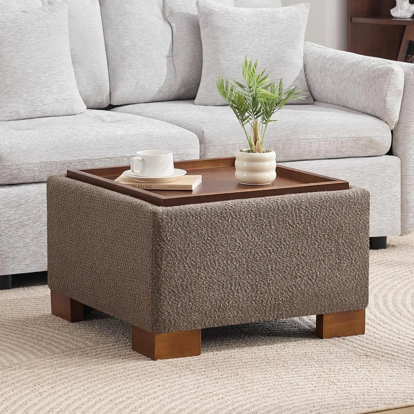 24" Square Ottoman Coffee Table with Storage – Modern Upholstered Accent Table for Living Room
