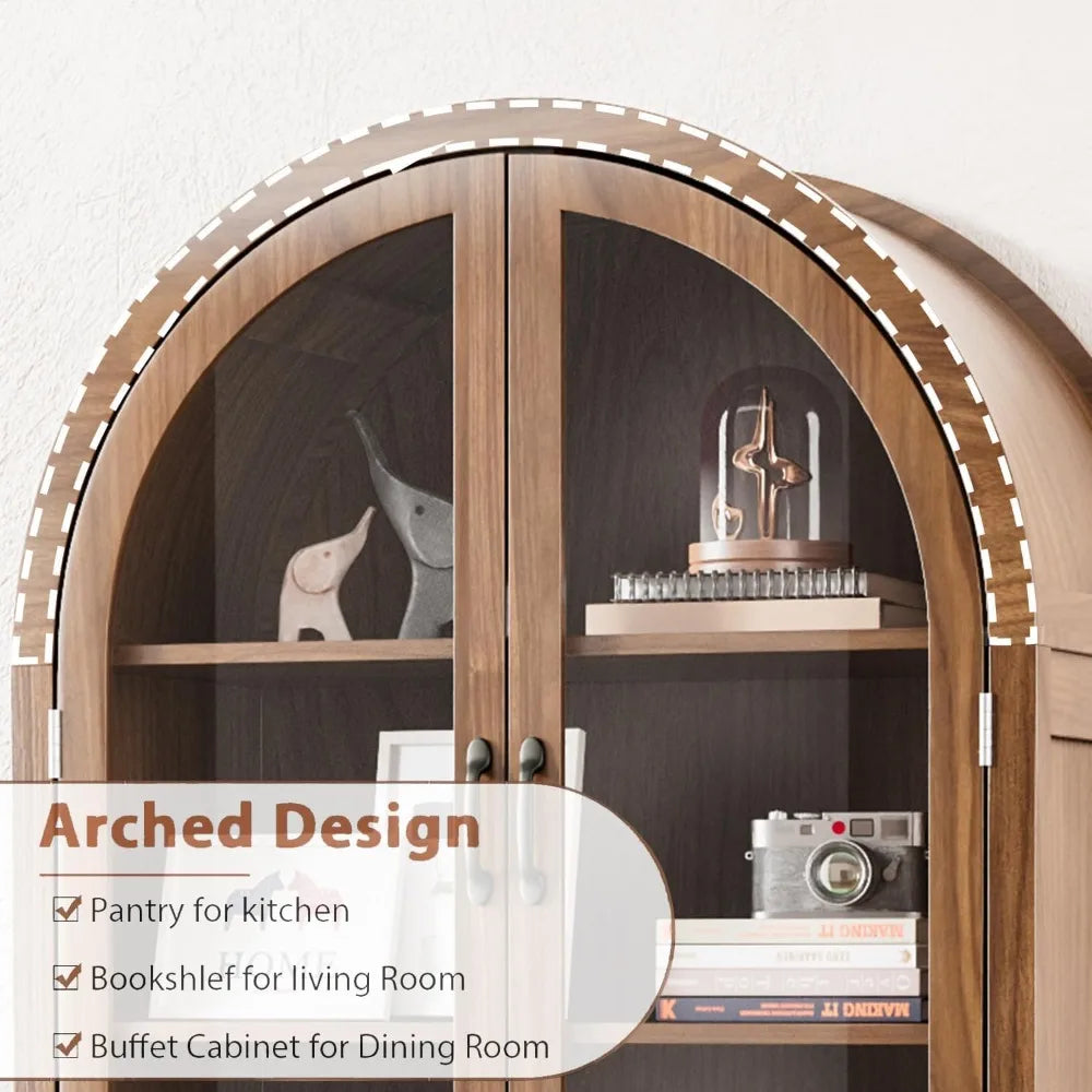 Heirloom Walnut Arched Sideboard 5-Tier Storage - 70" Tall