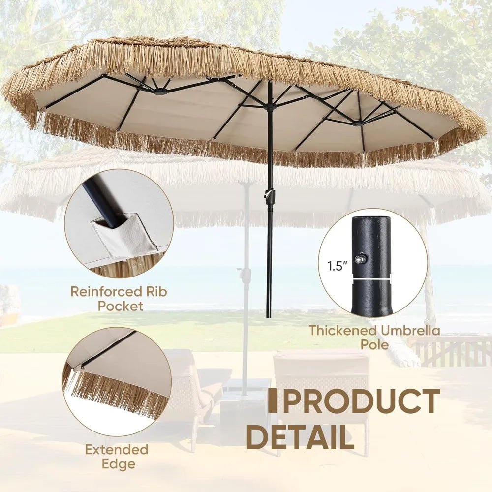 13FT Tiki Patio Umbrella – Market Table Umbrella with 12 Sturdy Ribs & Crank for Backyard, Garden & Deck