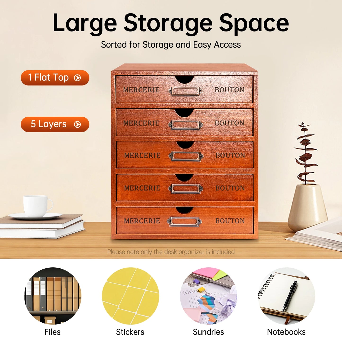5‑Drawer Wooden Storage Organizer – Small Desktop Drawer Unit (9" × 7")