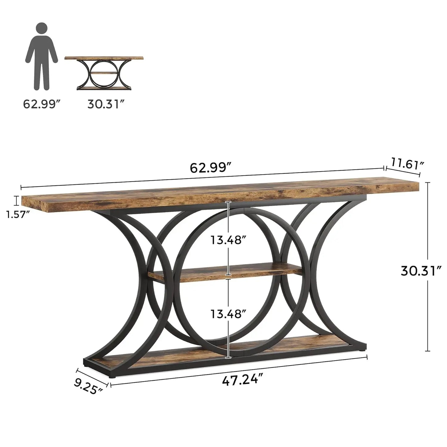 63" Extra Long Sofa Table, Rustic Entry Console Table