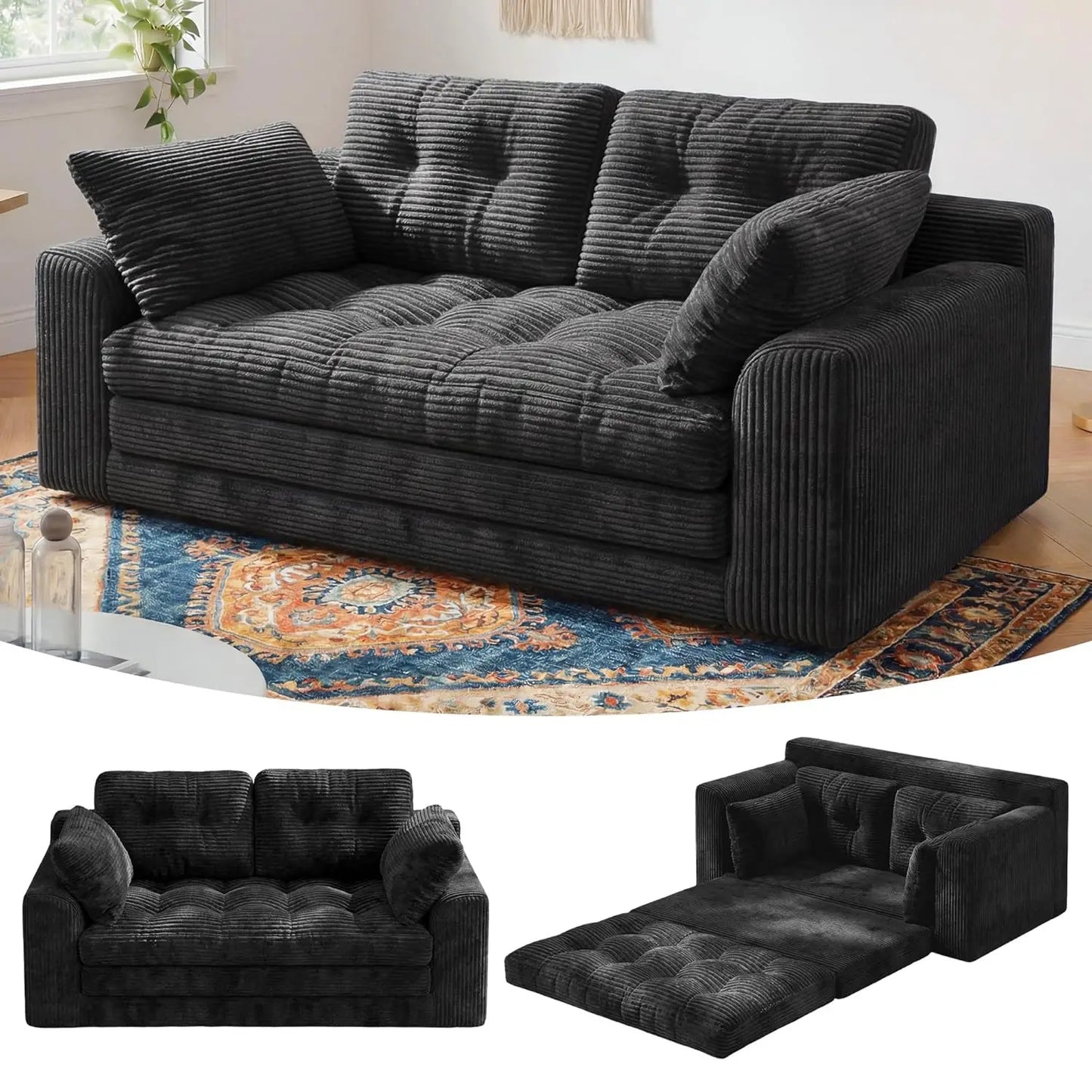 Convertible Loveseat Sleeper, Space-Saving Folding Sofa Bed for Small Spaces, No Assembly