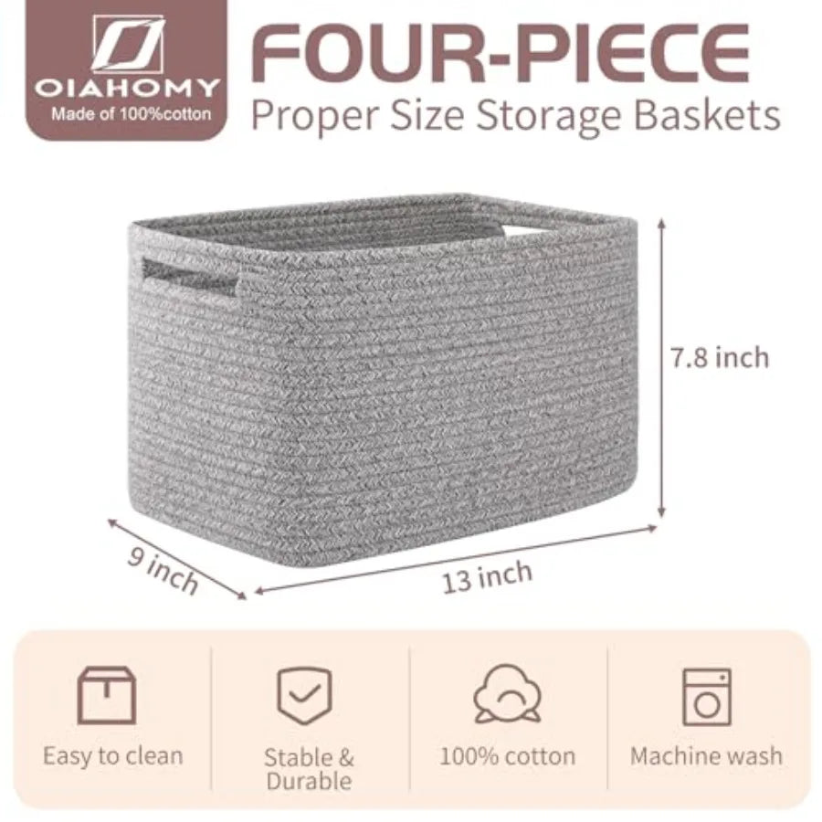 Premium 4-Pack Handwoven Shelf Storage Baskets