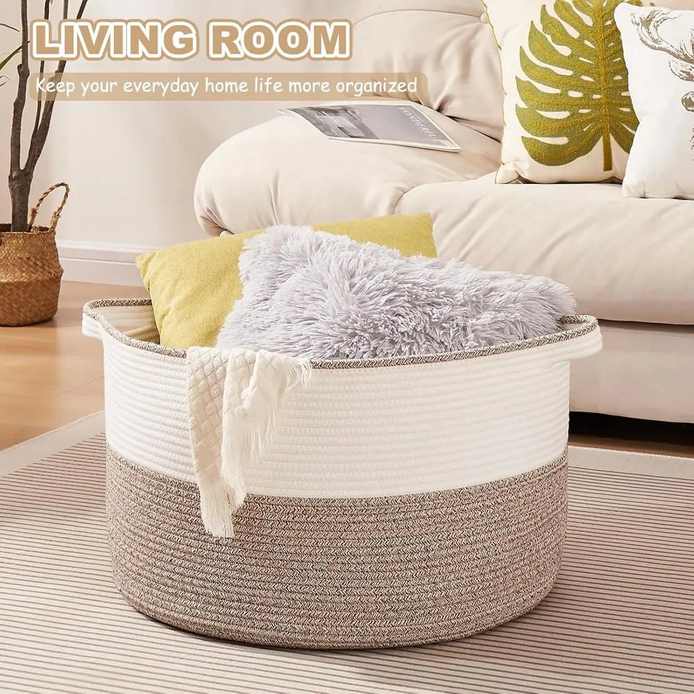Extra Large Woven Cotton Rope Basket with Handles