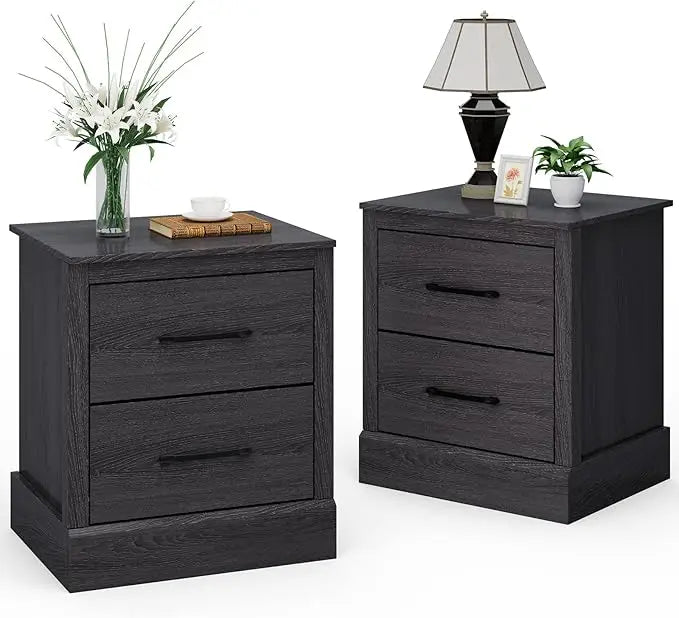 Wood Nightstands Set of 2 – Bedside Tables with 2 Storage Drawers