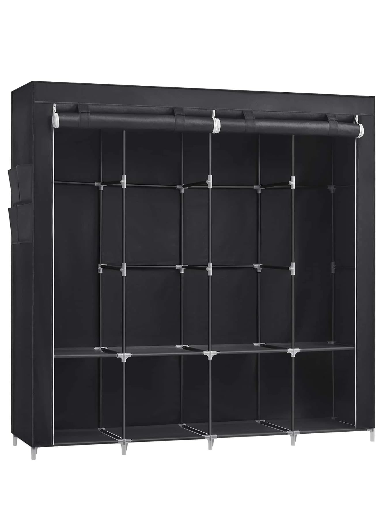 Portable Closet, Wardrobe Closet Organizer With Cover, 4 Hanging Rods And Shelves, 4 Side Pockets