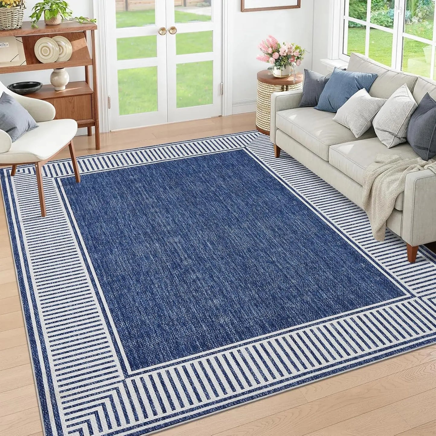 9x12 Modern Bordered Accent Rug,  Foldable