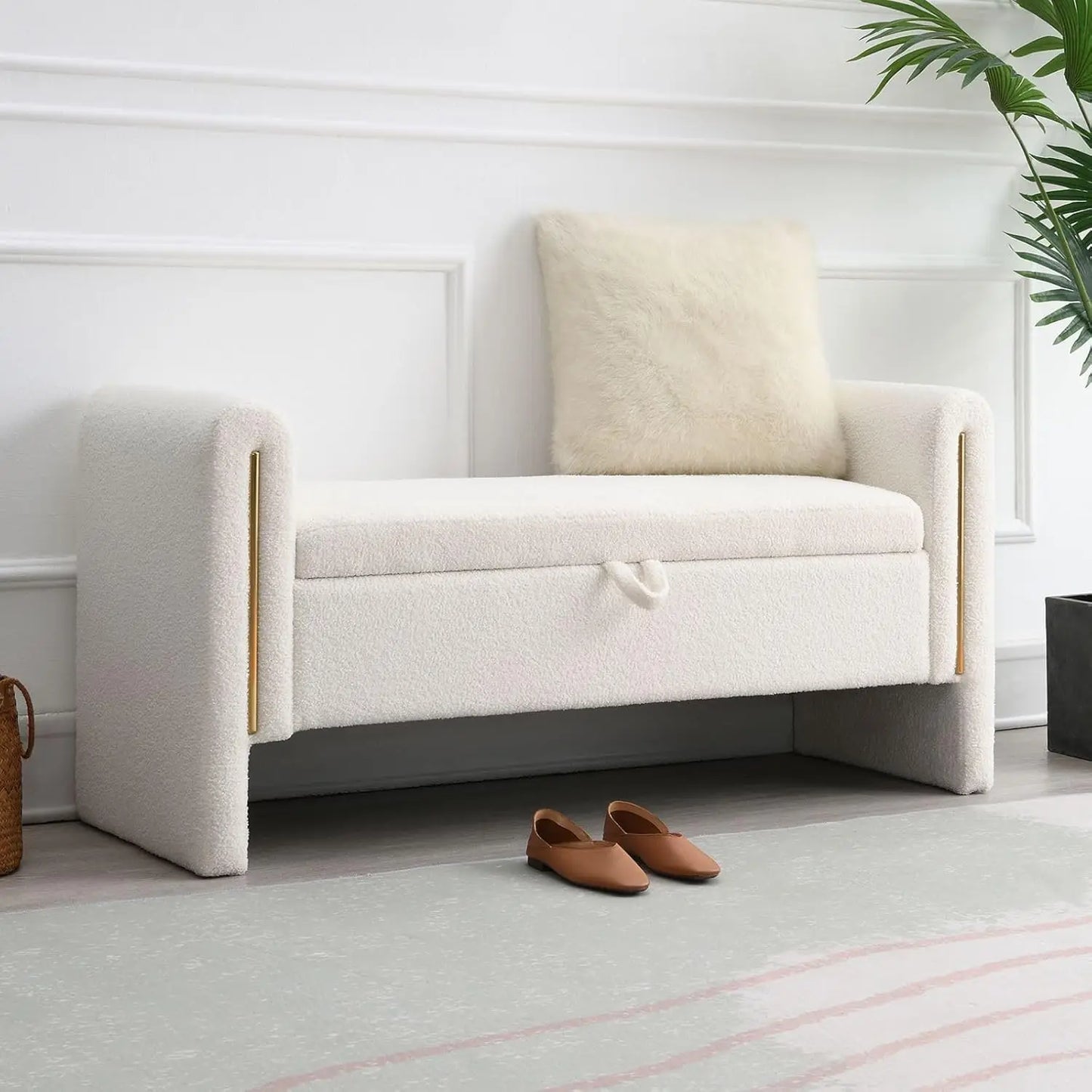 Modern 52" Storage Ottoman Bench, Upholstered with Armrests