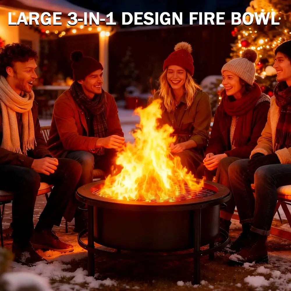 52" Fire Pits for Outside Wood Burning with Roating Table and BBQ Grill
