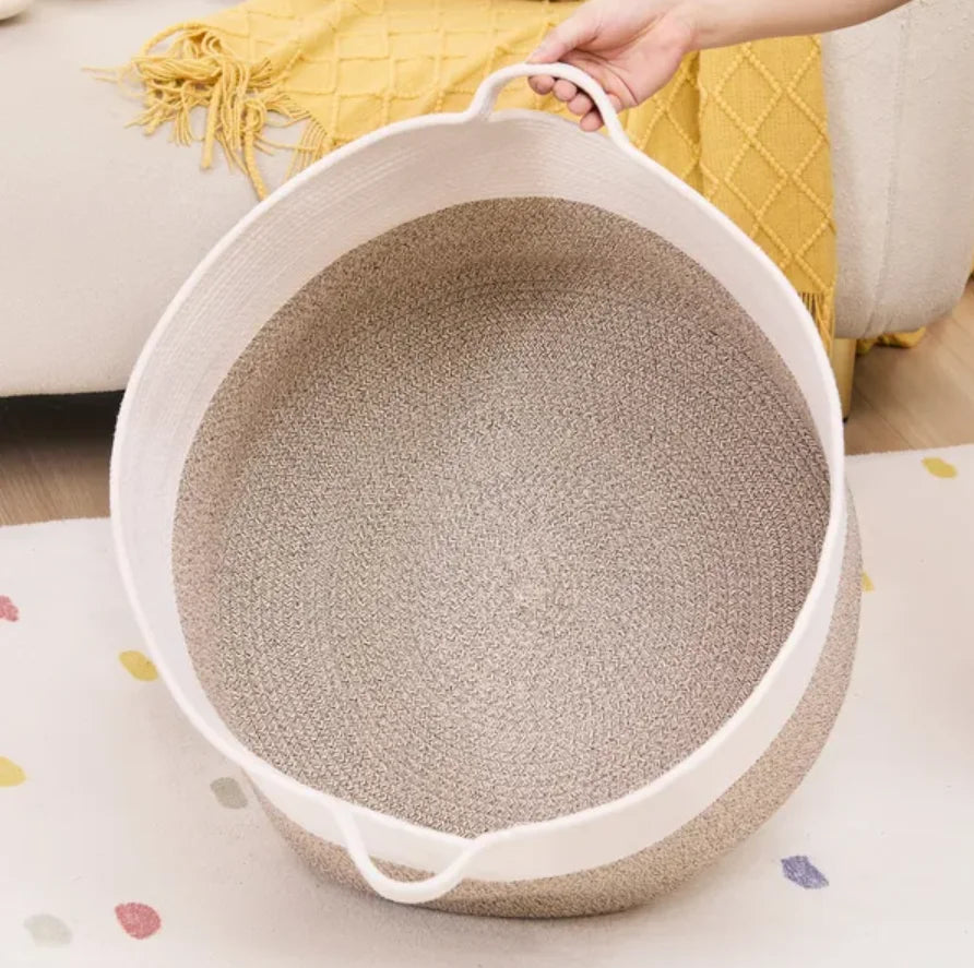 Cotton Rope Storage Basket - Woven Blanket Basket 20 x 20 x 13 in