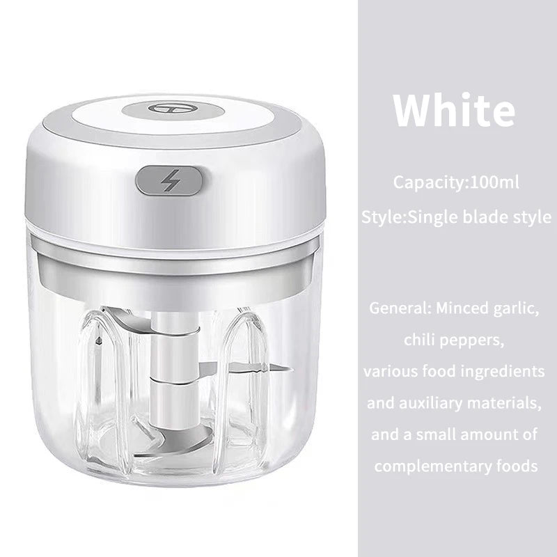 Electric Garlic Chopper (100ML/250ML) – Portable USB Mini Vegetable Grinder & Onion Mixer