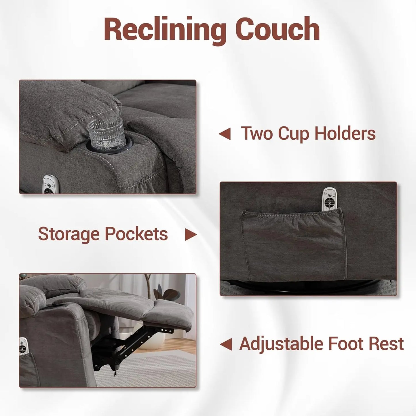 3‑Piece Manual Recliner Sofa Set – Sofa, Loveseat & Chair with Built‑In Cup Holders
