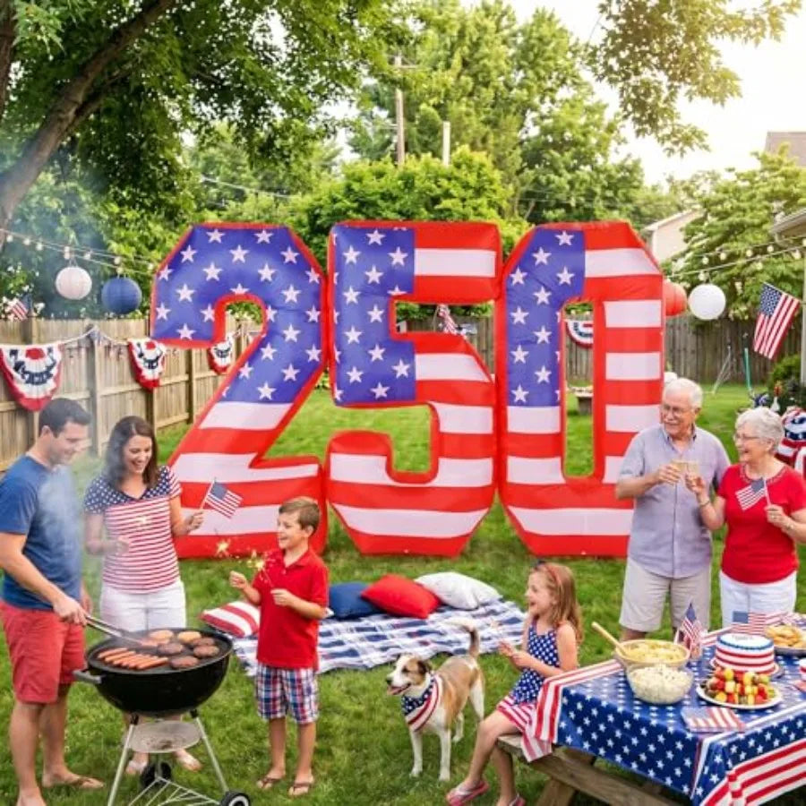 8.5 FT 250th Anniversary Inflatable 4th of July Outdoor Decoration with Built-in LED Lights, Patriotic American Flag Blow up Me
