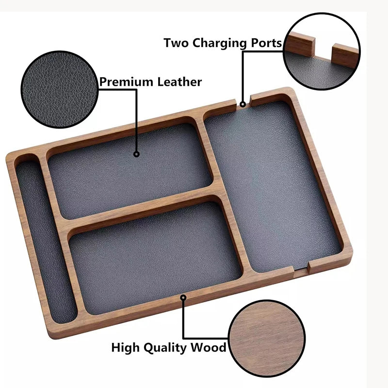 Wooden Desktop Organizer Box – Multi‑Slot Storage Tray for Phone, Headphones & Small Accessories