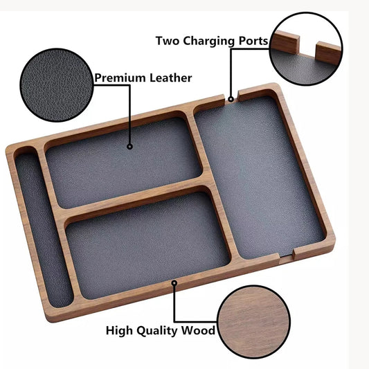 Wooden Desktop Organizer Box – Multi‑Slot Storage Tray for Phone, Headphones & Small Accessories