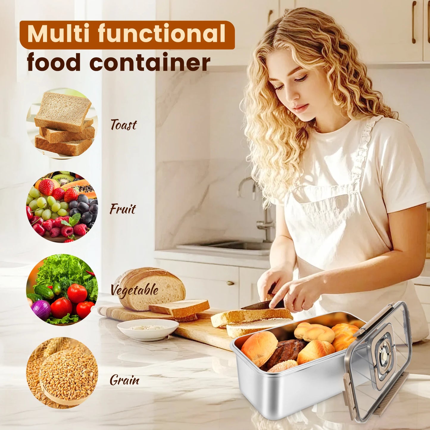 Steel Bread Box with Handle