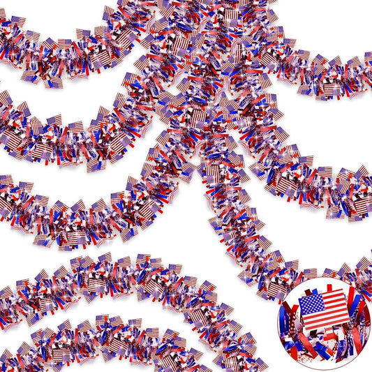 50FT Patriotic Tinsel Garland – Red, White & Blue 4th of July Decoration for Indoor & Outdoor Use