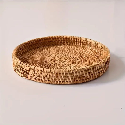 Heritage Round Rattan Serving Tray | Hand-Woven Accent Basket