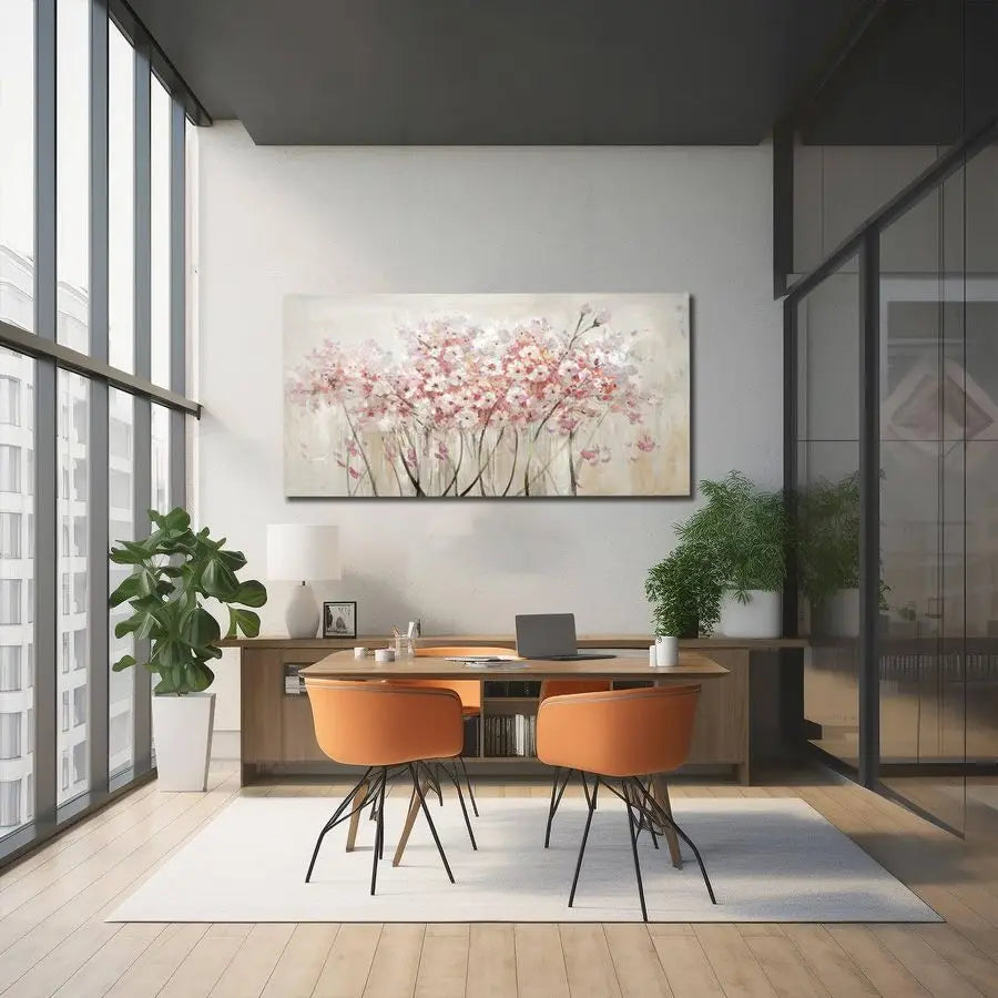 White Floral Oil Painting Canvas Art Wall - Botanical Picture Graffiti Wall Art for Bedroom, Living Room
