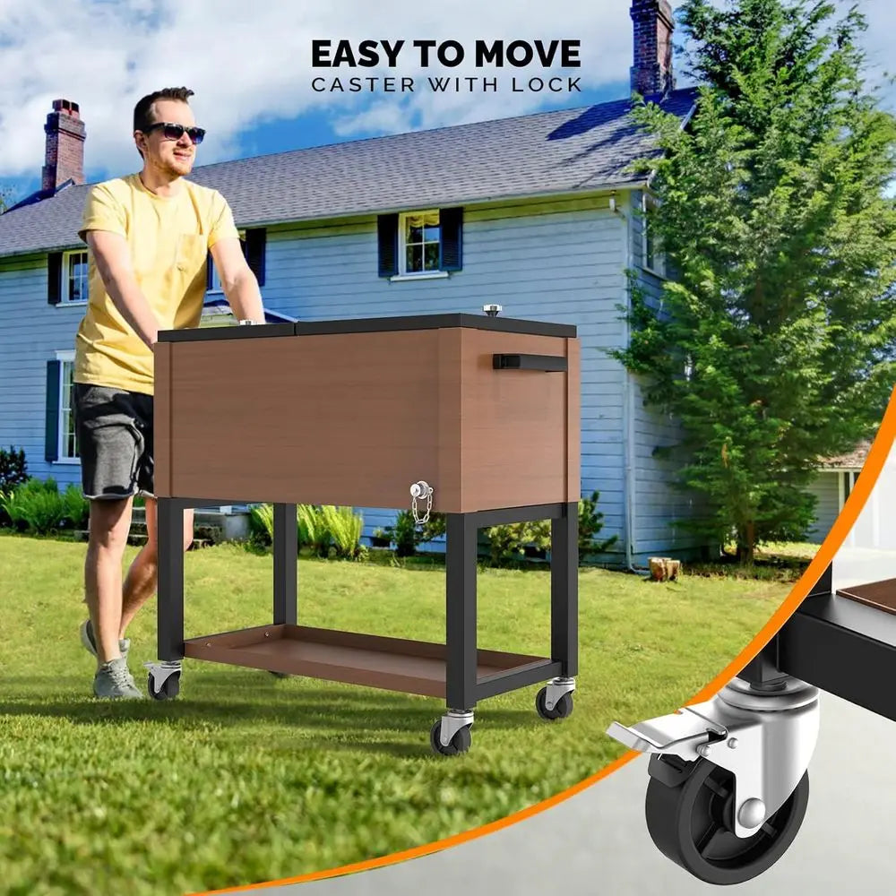 80QT Portable Wheeled Cooler – Outdoor Patio Beverage Cart for Deck & Backyard Parties