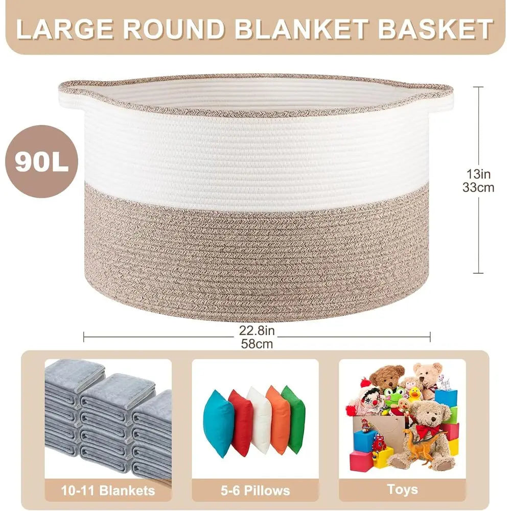Extra Large Woven Cotton Rope Basket with Handles
