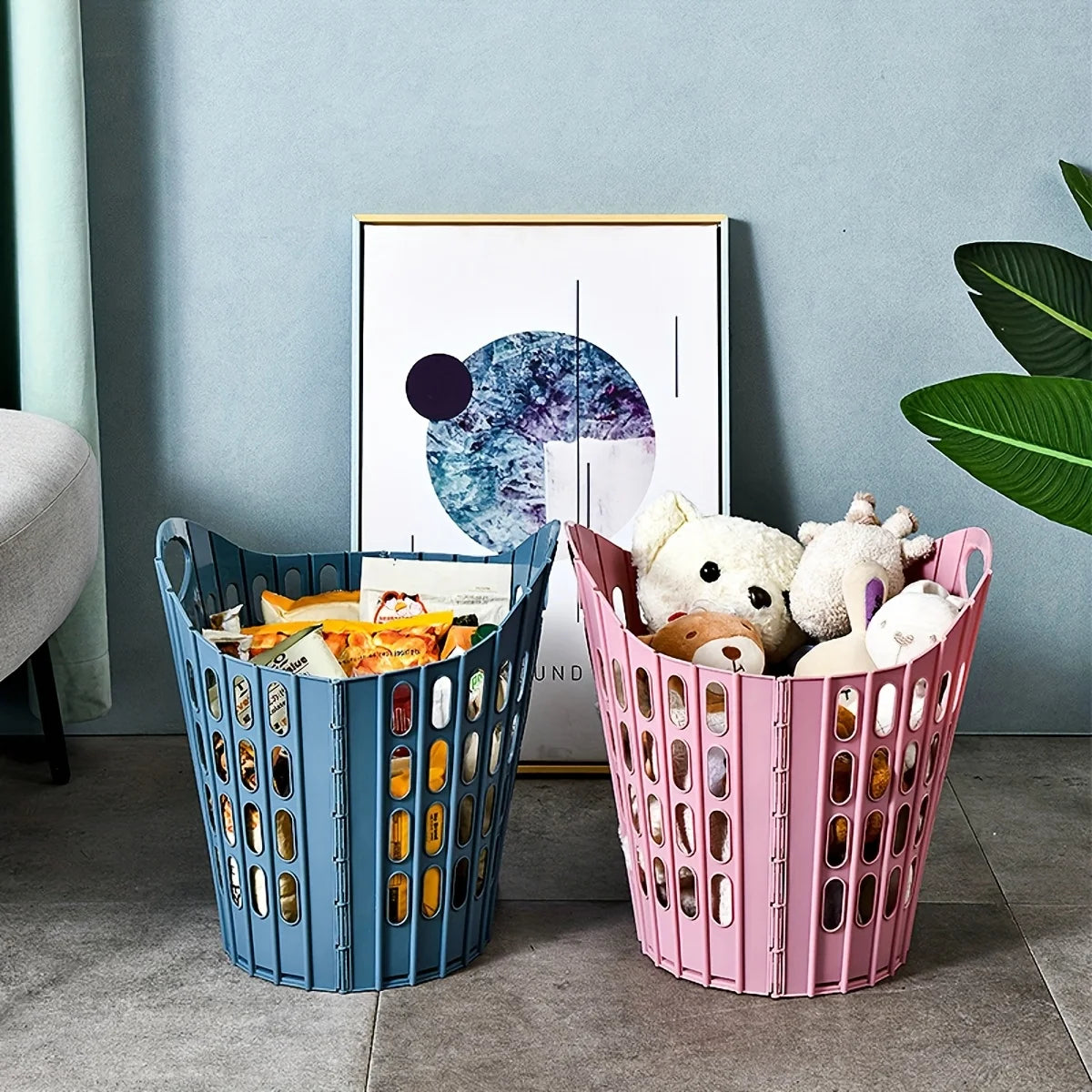 Foldable laundry basket with handle - durable plastic rectangular design, breathable and lightweight